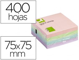 Bloc 400 notas adhesivas quita y pon Q-Connect 75x75mm. azul rosa verde violeta pastel
